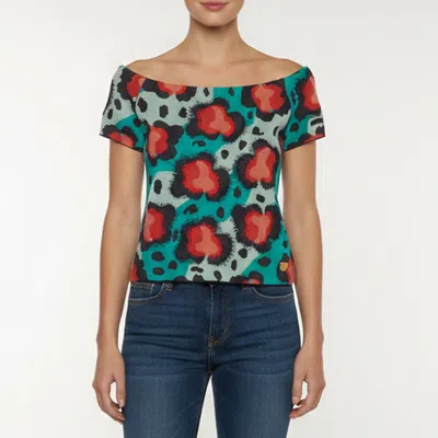 Pre-owned Kenzo Multicolor Abstract Leopard Jacquard Knit Off-shoulder Top M