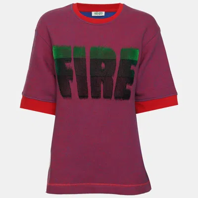 Pre-owned Kenzo Multicolor Fire Print Jersey T-shirt In Burgundy