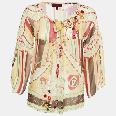 Pre-owned Kenzo Multicolor Floral Print Silk Chiffon Top S