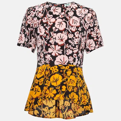 Pre-owned Kenzo Multicolor Floral Print Silk Flared Top M