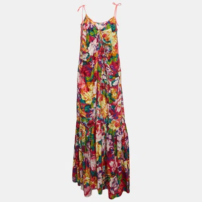 Pre-owned Kenzo Multicolor Floral Print Silk Shoulder Strap Maxi Dress M