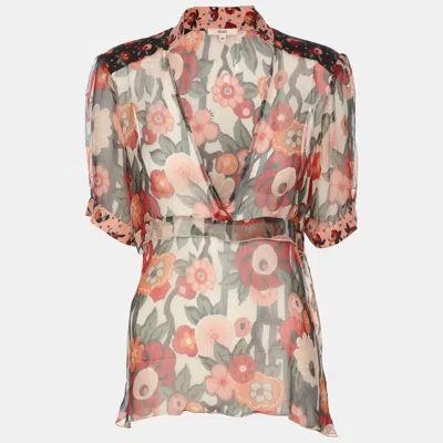 Pre-owned Kenzo Multicolor Knit Floral Print Long Sleeve Blouse M