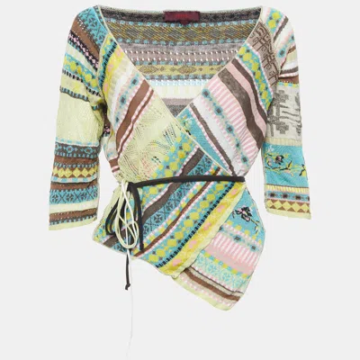 Pre-owned Kenzo Multicolor Patterned Lurex Knit Wrap Top M
