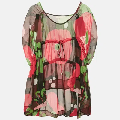 Pre-owned Kenzo Multicolor Printed Silk Cinched Waist Top M