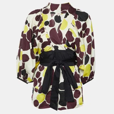 Pre-owned Kenzo Multicolour Abstract Print Cotton Wrap Blouse M