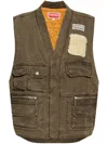 Kenzo Mens V-neck Embroidered-branding Regular-fit Cotton Gilet Taupe In Green
