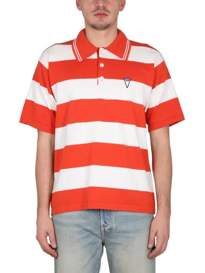 Kenzo Nautical Striped Classic Collar Polo Shirt In Red