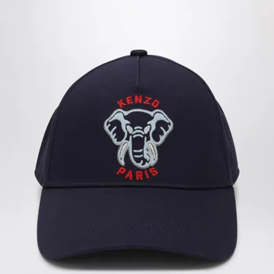 Kenzo Navy Blue Baseball Cap With Logo In Black