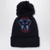 Kenzo Navy Blue Bonnet With Pom-pom In Blue