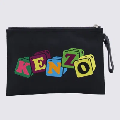 Kenzo Navy Blue Canvas Clutch Bag In White