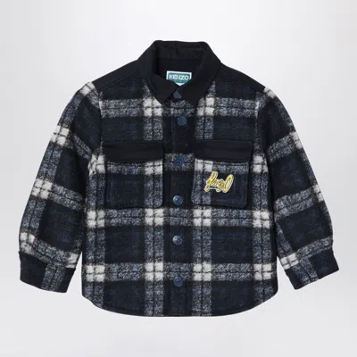 KENZO KENZO NAVY BLUE CHEQUERED SHIRT IN WOOL BLEND