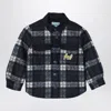 Kenzo Navy Blue Chequered Shirt In Wool Blend In Blue