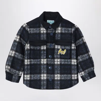 Kenzo Kids' Navy Blue Chequered Shirt In Wool Blend