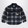 Kenzo Navy Blue Chequered Shirt In Wool Blend In Blue