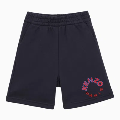 Kenzo Navy Blue Cotton Shorts With Logo
