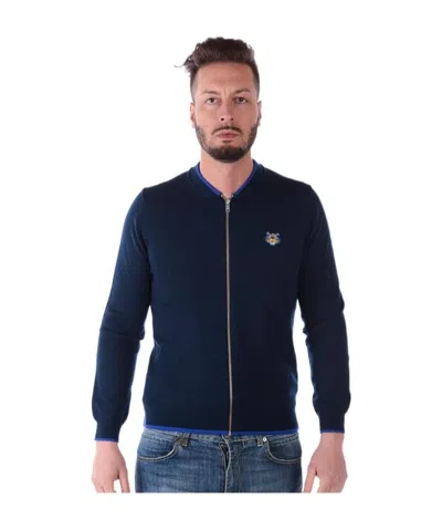 Kenzo Navy Blue Knitted Cardigan In Black