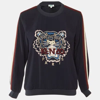 Pre-owned Kenzo Navy Blue Logo Embroidered Crepe Crew Neck Sweatshirt M