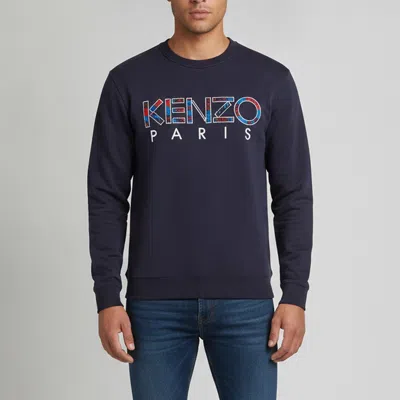 Pre-owned Kenzo Navy Blue Logo Embroidered Jersey Crewneck Sweatshirt S