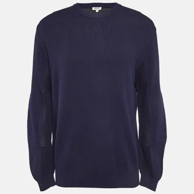 Pre-owned Kenzo Navy Blue Logo Intarsia Rib Knit Jumper M