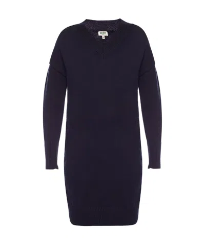 Kenzo Navy Blue Logo Knitted Dress In Black