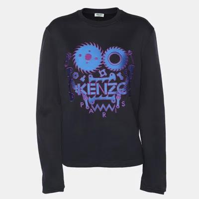 Pre-owned Kenzo Navy Blue Nylon Knit Logo Embroidered Sweatshirt S