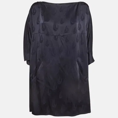 Pre-owned Kenzo Navy Blue Patterned Satin Loose Fit Mini Dress S