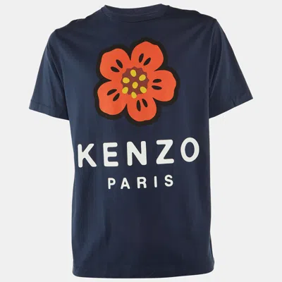 Pre-owned Kenzo Navy Blue Printed Cotton Crew Neck T Shirt M