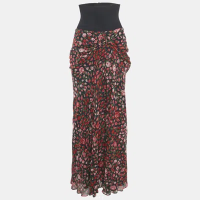 Pre-owned Kenzo Navy Blue Rose Print Silk Maxi Skirt M