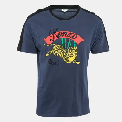 Pre-owned Kenzo Navy Blue Tiger Print Cotton Crew Neck T-shirt L
