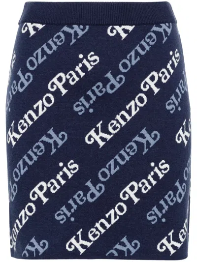 Kenzo Navy Blue Wool Blend Intarsia-knit Skirt