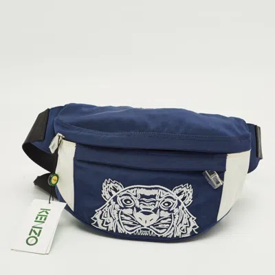 Pre-owned Kenzo Navy Blue/white Nylon Tiger Embroidered Belt Bag