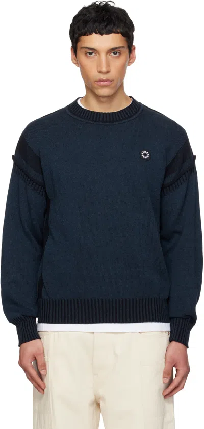 Kenzo Crew Neck Cotton Blend Sweater Long Sleeves In Blue