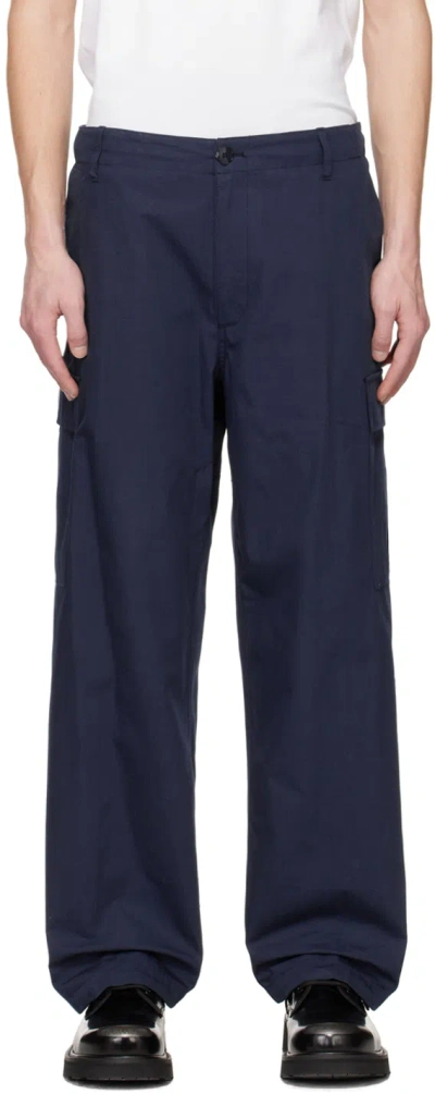 Kenzo Navy  Paris Drawstring Cargo Pants In 77 - Midnight Blue
