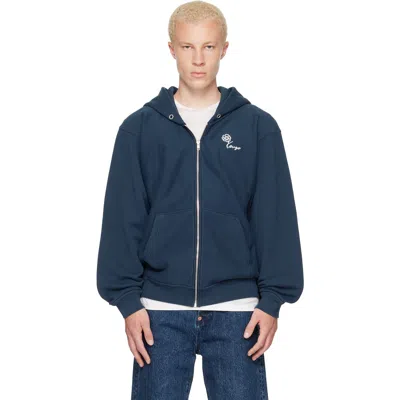 Kenzo Navy  Paris ' Tulip' Embroidered Zip Up Hoodie In Blue