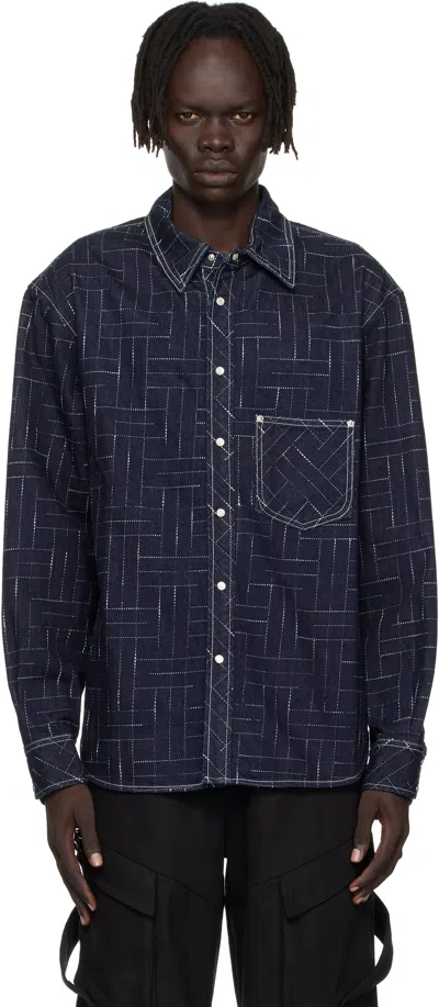 Kenzo Weave Jacquard Button-up Shirt In Blue