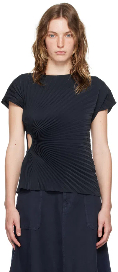 Kenzo Navy  Paris Sun-ray Pleats T-shirt In 79 Blue Black