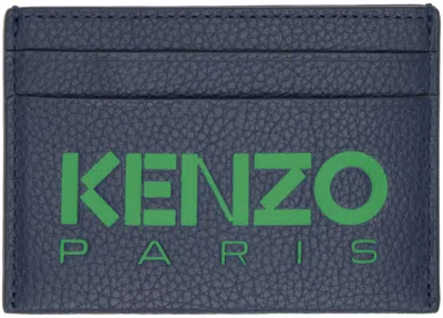 Kenzo Navy Leather Cardholder In 77 - Midnight Blue