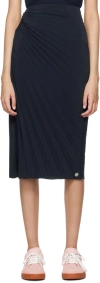 Kenzo Navy Sun-ray Pleats Midi Skirt In 79 Blue Black