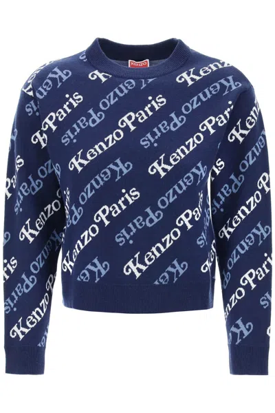 KENZO NAVY SWEATER WITH REVISITED JACQUARD KENZO PARIS PATTERN