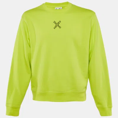 Pre-owned Kenzo Neon Green Logo Print Cotton Crew Neck Sweatshirt M
