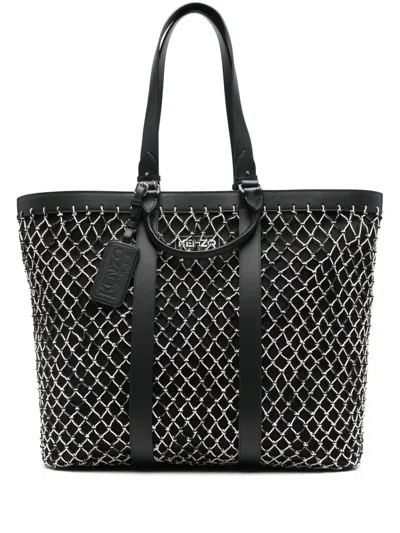 Kenzo Net-overlay Tote Bag In Black