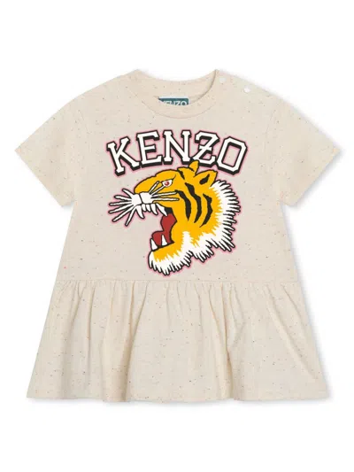 Kenzo Kids' Neutral Logo Print Dress In Neutrals