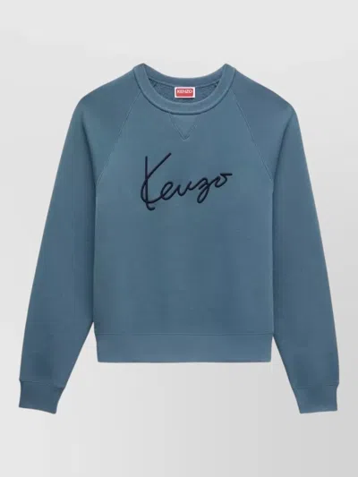 Kenzo Nylon And Silk Crew Neck Sweatshirt In Blue