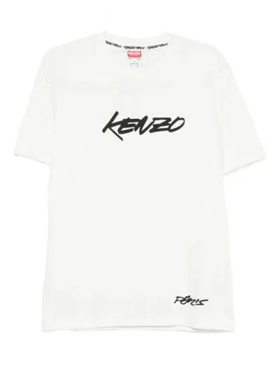 KENZO OFF WHITE CREWNECK LOGO T-SHIRT