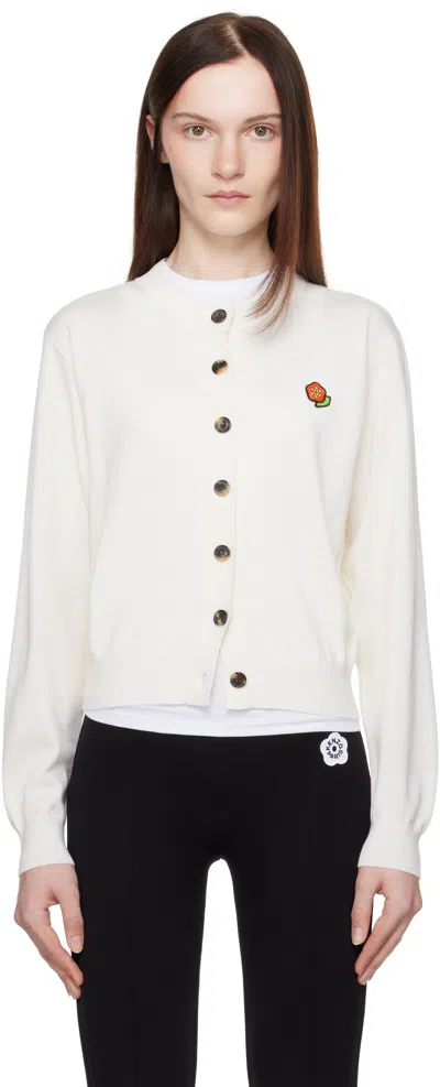 Kenzo Off-white  Paris ' Pop' Embroidered Crewneck Cardigan In 02 Off White