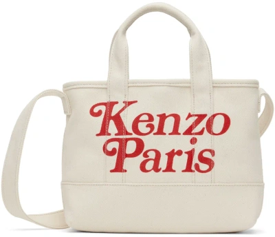 Kenzo Small Verdy Logo Cotton Canvas Tote In Ecru