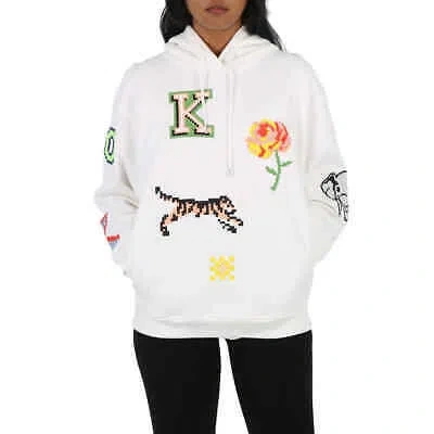 Pre-owned Kenzo Off White Pixel Patch Cotton Hooded Sweatshirt, Size Medium