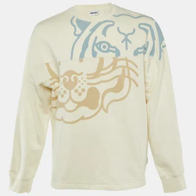 Pre-owned Kenzo Off White Printed Cotton Crew Neck Sweatshirt M