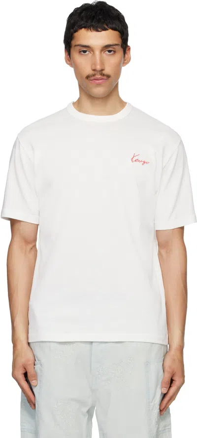 Kenzo Off-white  Paris ' Archive Rose' Embroidered T-shirt In Neutral