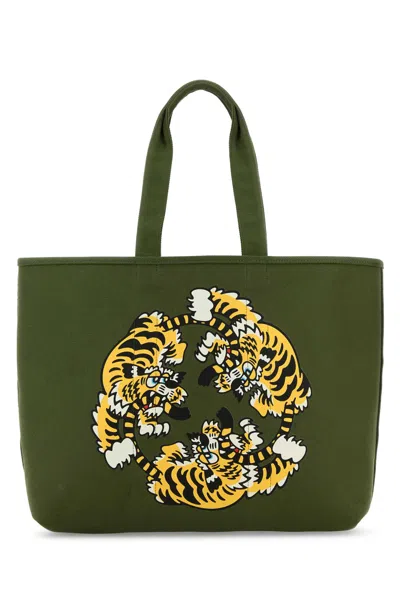 Kenzo Olive Green Canvas  Utility Reversible Shopping Bag In Khaki